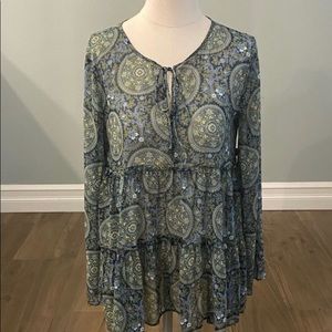 LOFT woven top - boho inspired - blue & green - size S
